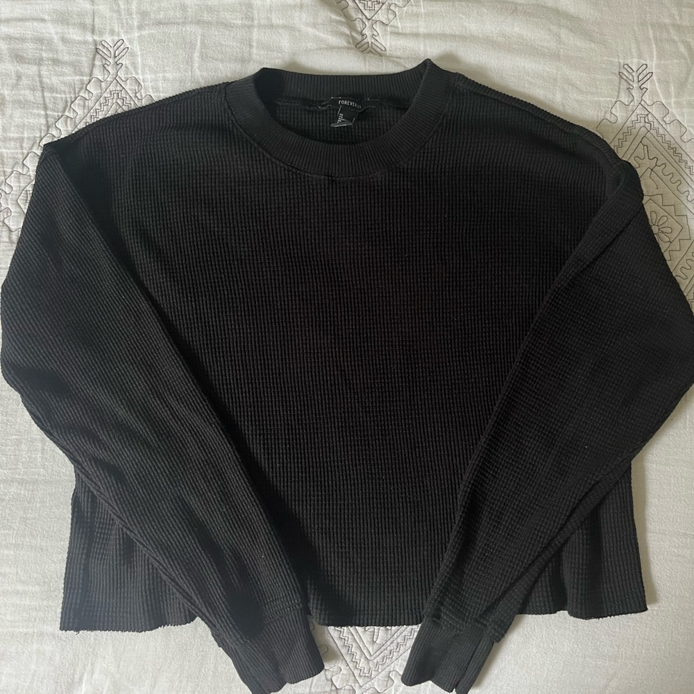 forever 21 black waffle nit sweater
